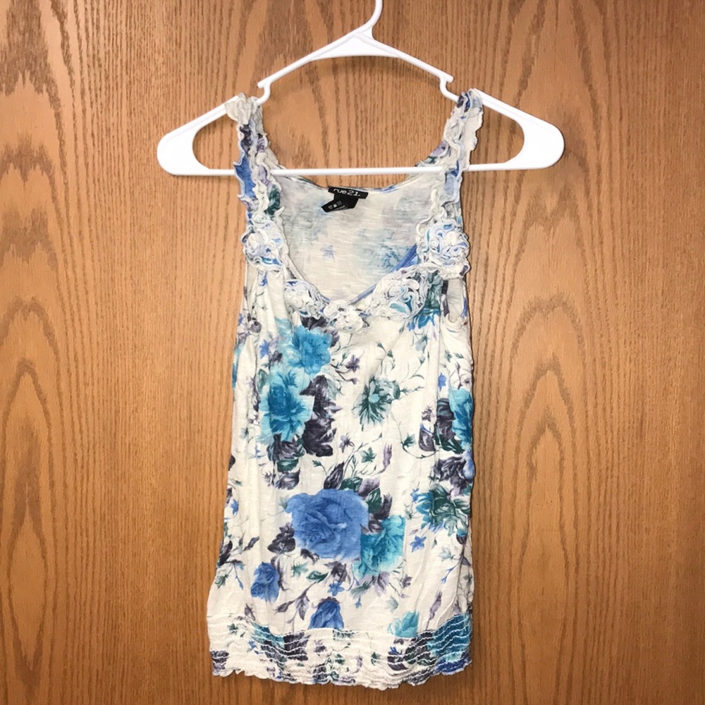 RUE 21 BLUE FLOWER TANK TOP